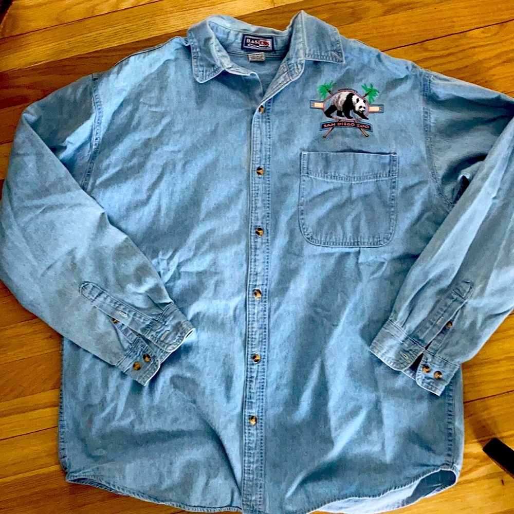 Chambray  denim shirt size large “san Diego zoo”